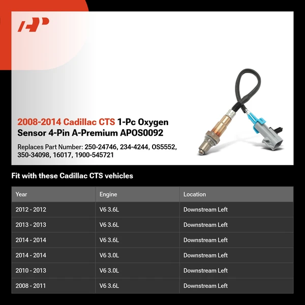 2008-2014 Cadillac CTS 1-Pc Oxygen Sensor 4-Pin A-Premium APOS0092