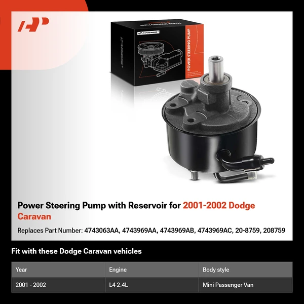 Power Steering Pump with Reservoir for 2001-2002 Dodge Caravan
