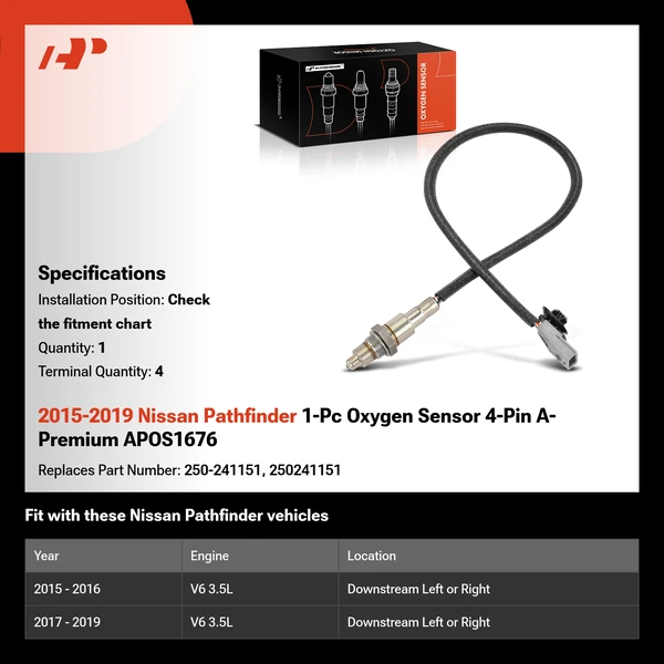 2015-2019 Nissan Pathfinder 1-Pc Oxygen Sensor 4-Pin A-Premium APOS1676