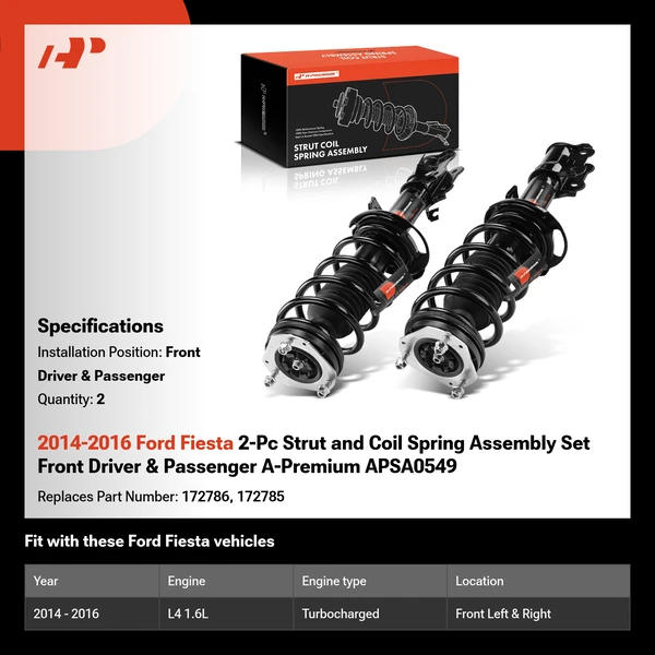 2014-2016 Ford Fiesta 2-Pc Strut and Coil Spring Assembly Set Front Driver & Passenger A-Premium APSA0549