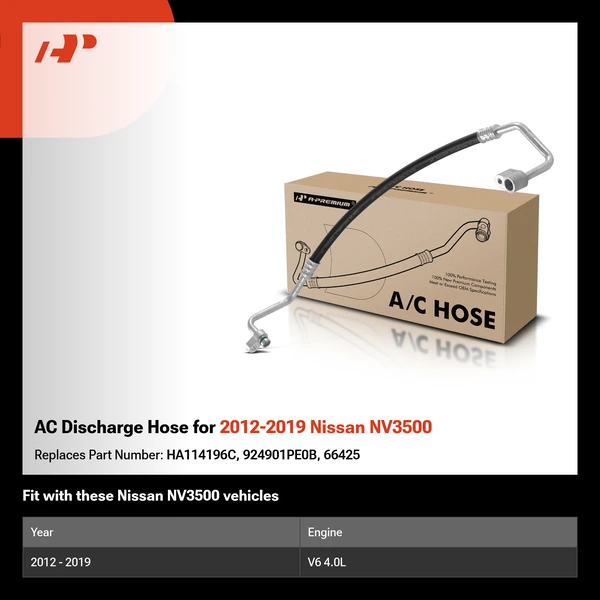 AC Discharge Hose for 2012-2019 Nissan NV3500