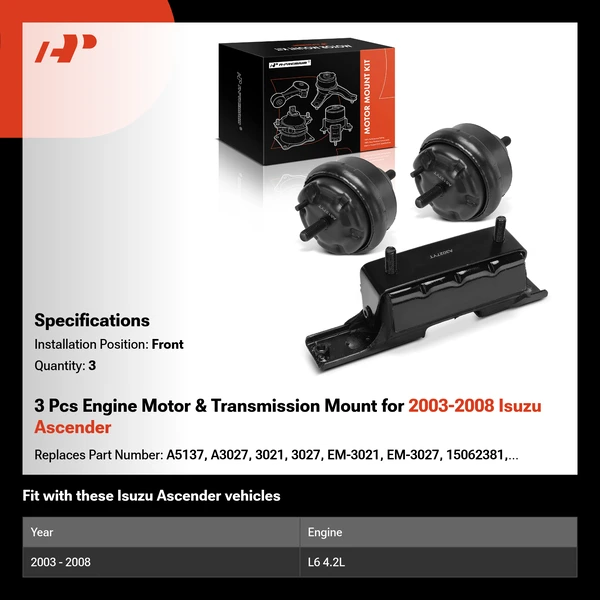3 Pcs Engine Motor & Transmission Mount for 2003-2008 Isuzu Ascender