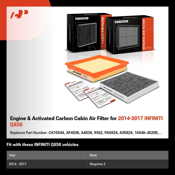 Engine & Activated Carbon Cabin Air Filter for 2014-2017 INFINITI QX50
