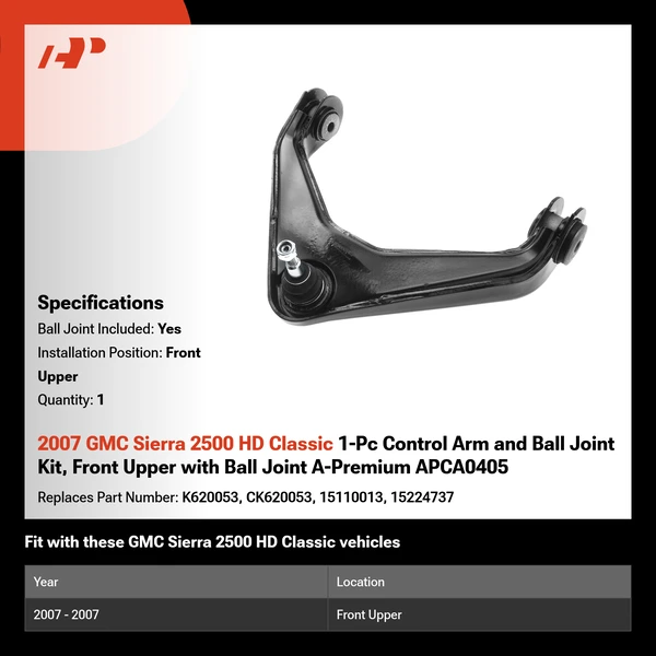 2007 GMC Sierra 2500 HD Classic 1-Pc Control Arm and Ball Joint Kit, Front Upper with Ball Joint A-Premium APCA0405