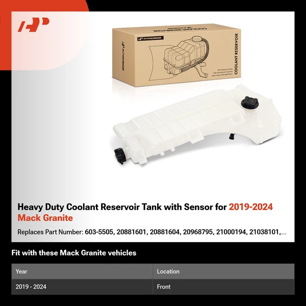 Heavy Duty Coolant Reservoir Tank with Sensor for 2019-2024 Mack Granite