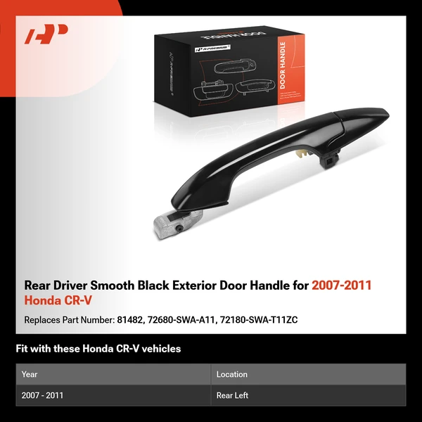 Rear Driver Smooth Black Exterior Door Handle for 2007-2011 Honda CR-V