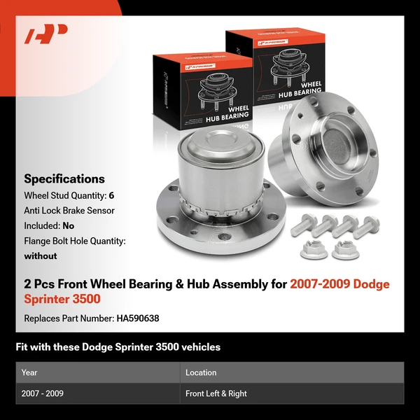 2 Pcs Front Wheel Bearing & Hub Assembly for 2007-2009 Dodge Sprinter 3500