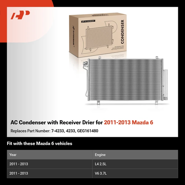 AC Condenser with Receiver Drier for 2011-2013 Mazda 6