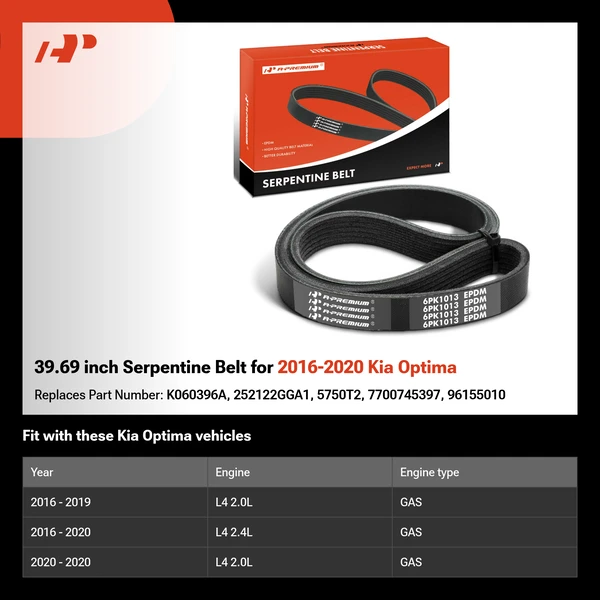39.69 inch Serpentine Belt for 2016-2020 Kia Optima