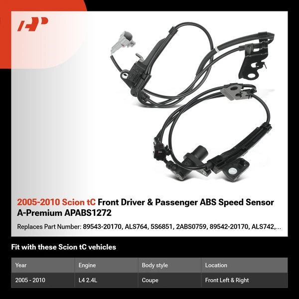 2005-2010 Scion tC Front Driver & Passenger ABS Speed Sensor A-Premium APABS1272