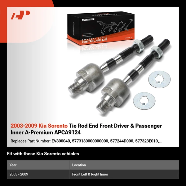 2003-2009 Kia Sorento Tie Rod End Front Driver & Passenger Inner A-Premium APCA9124
