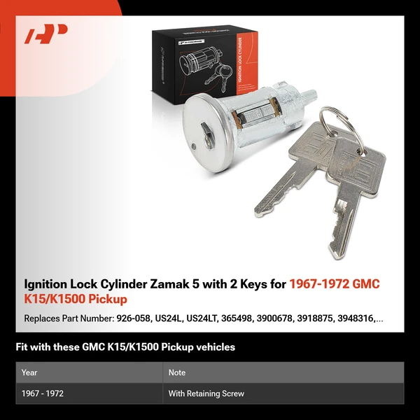 Ignition Lock Cylinder Zamak 5 with 2 Keys for 1967-1972 GMC K15/K1500 Pickup