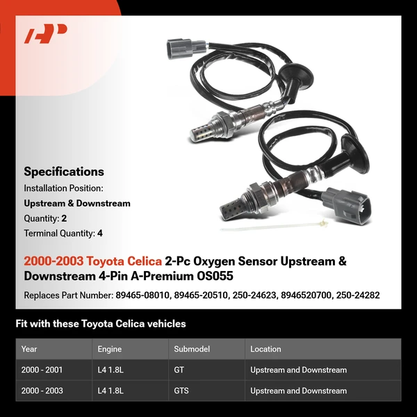 2000-2003 Toyota Celica 2-Pc Oxygen Sensor Upstream & Downstream 4-Pin A-Premium OS055