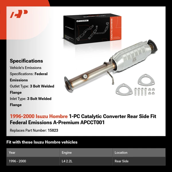 1996-2000 Isuzu Hombre 1-PC Catalytic Converter Rear Side Fit Federal Emissions A-Premium APCCT001