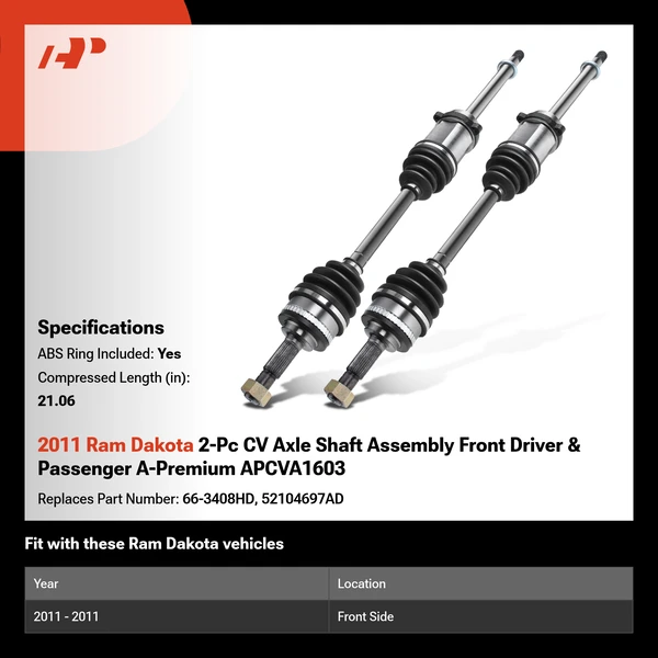 2011 Ram Dakota 2-Pc CV Axle Shaft Assembly Front Driver & Passenger A-Premium APCVA1603