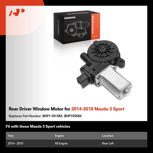 Rear Driver Window Motor for 2014-2018 Mazda 3 Sport