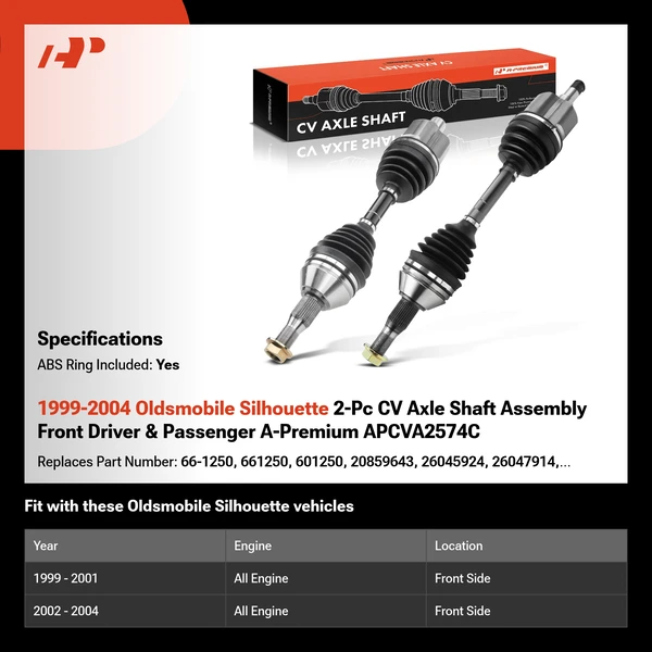 1999-2004 Oldsmobile Silhouette 2-Pc CV Axle Shaft Assembly Front Driver & Passenger A-Premium APCVA2574C