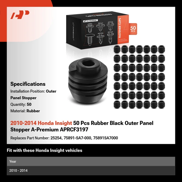 2010-2014 Honda Insight 50 Pcs Rubber Black Outer Panel Stopper A-Premium APRCF3197