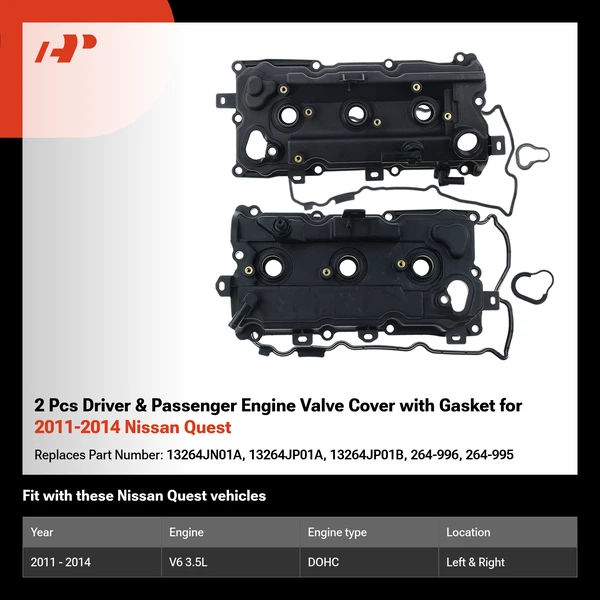 2 Pcs Driver & Passenger Engine Valve Cover with Gasket for 2011-2014 Nissan Quest