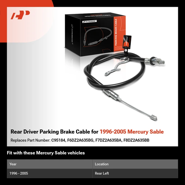 Rear Driver Parking Brake Cable for 1996-2005 Mercury Sable