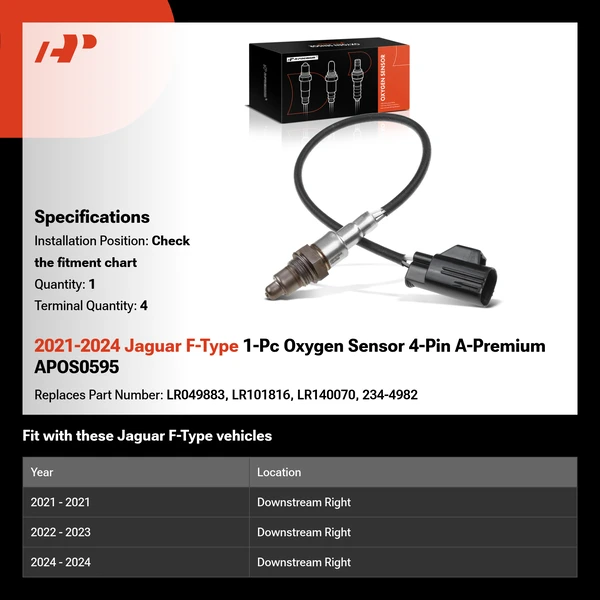 2021-2024 Jaguar F-Type 1-Pc Oxygen Sensor 4-Pin A-Premium APOS0595