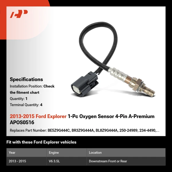 2013-2015 Ford Explorer 1-Pc Oxygen Sensor 4-Pin A-Premium APOS0516
