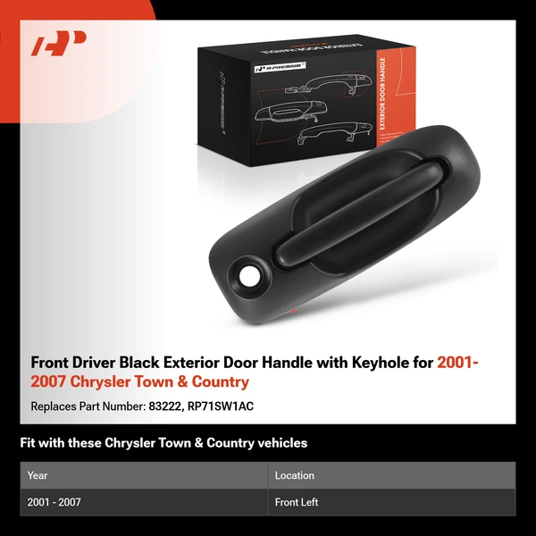 Front Driver Black Exterior Door Handle with Keyhole for 2001-2007 Chrysler Town & Country