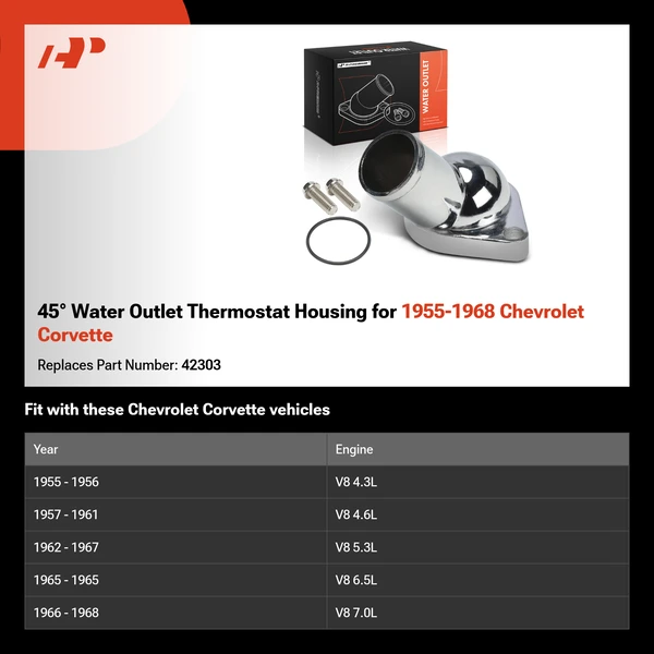 45° Water Outlet Thermostat Housing for 1955-1968 Chevrolet Corvette