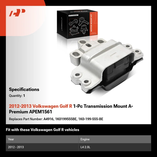2012-2013 Volkswagen Golf R 1-Pc Transmission Mount A-Premium APEM1561