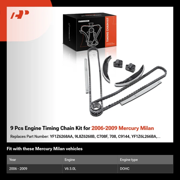 9 Pcs Engine Timing Chain Kit for 2006-2009 Mercury Milan