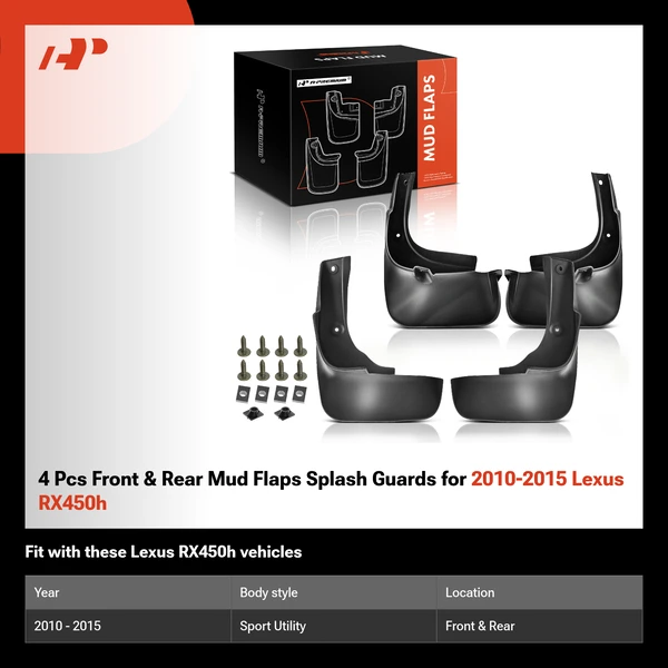 4 Pcs Front & Rear Mud Flaps Splash Guards for 2010-2015 Lexus RX450h