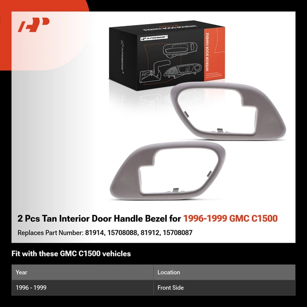 2 Pcs Tan Interior Door Handle Bezel for 1996-1999 GMC C1500