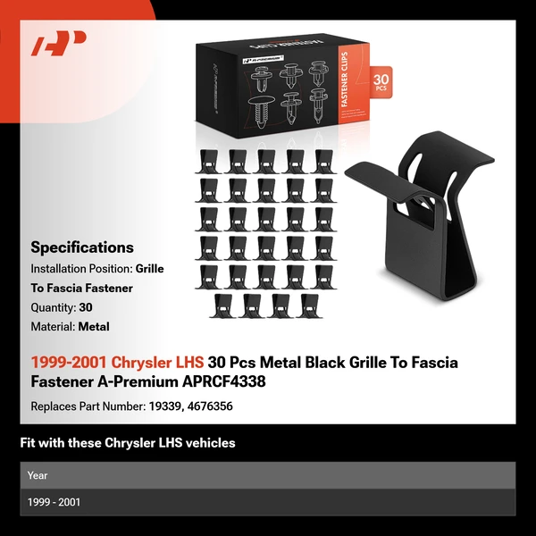 1999-2001 Chrysler LHS 30 Pcs Metal Black Grille To Fascia Fastener A-Premium APRCF4338