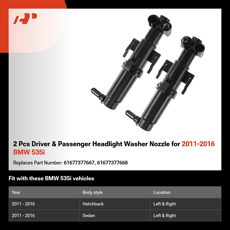 2 Pcs Driver & Passenger Headlight Washer Nozzle for 2011-2016 BMW 535i