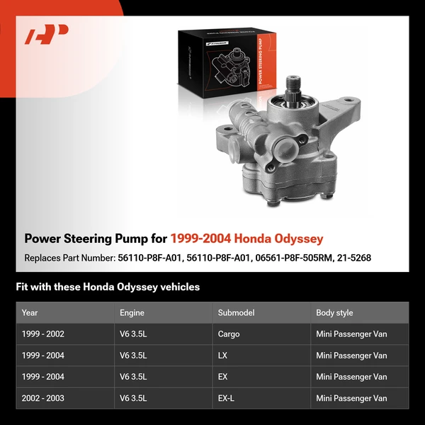 Power Steering Pump for 1999-2004 Honda Odyssey