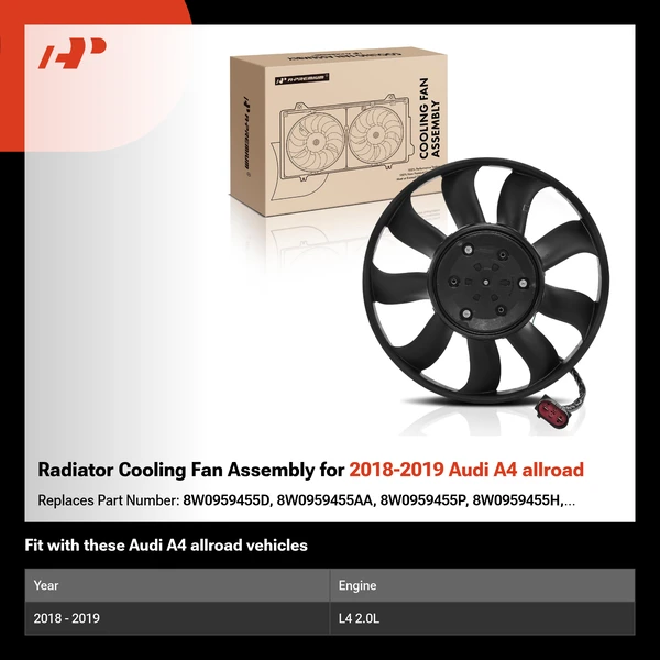 Radiator Cooling Fan Assembly for 2018-2019 Audi A4 allroad