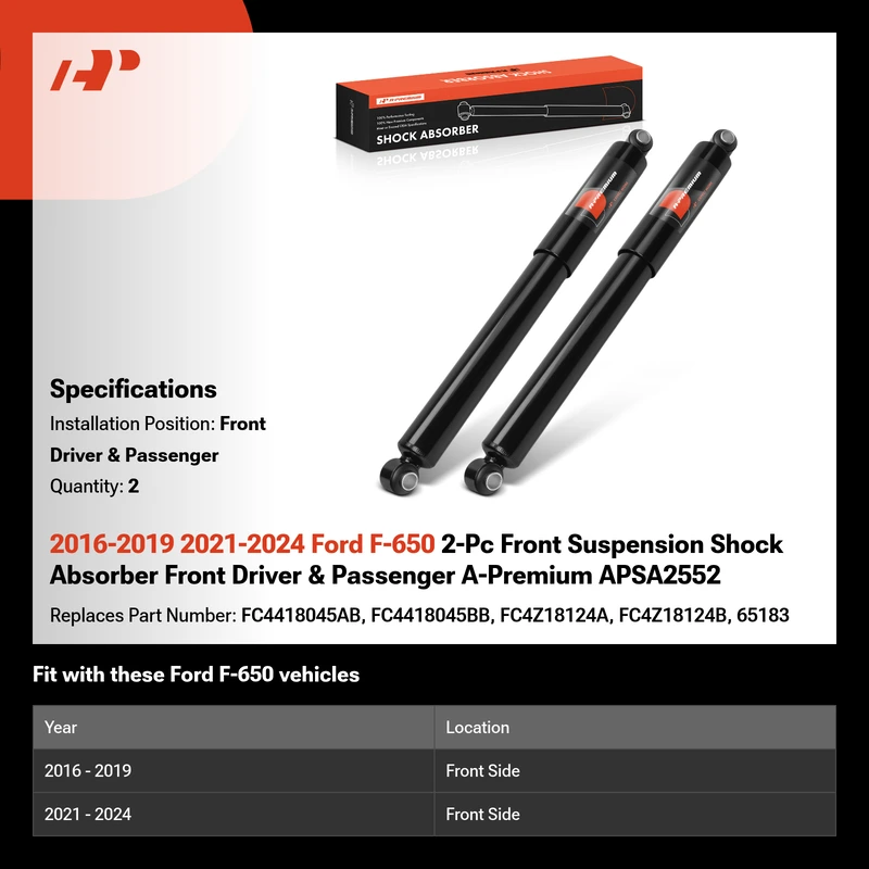 2016-2019 2021-2024 Ford F-650 2-Pc Front Suspension Shock Absorber Front Driver & Passenger A-Premium APSA2552