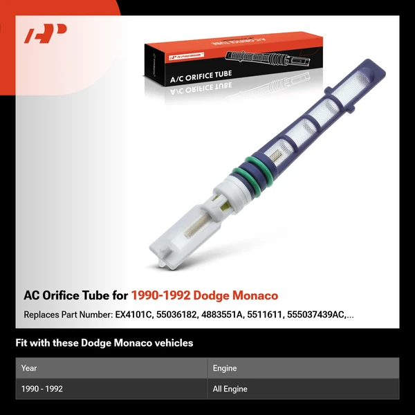 AC Orifice Tube for 1990-1992 Dodge Monaco