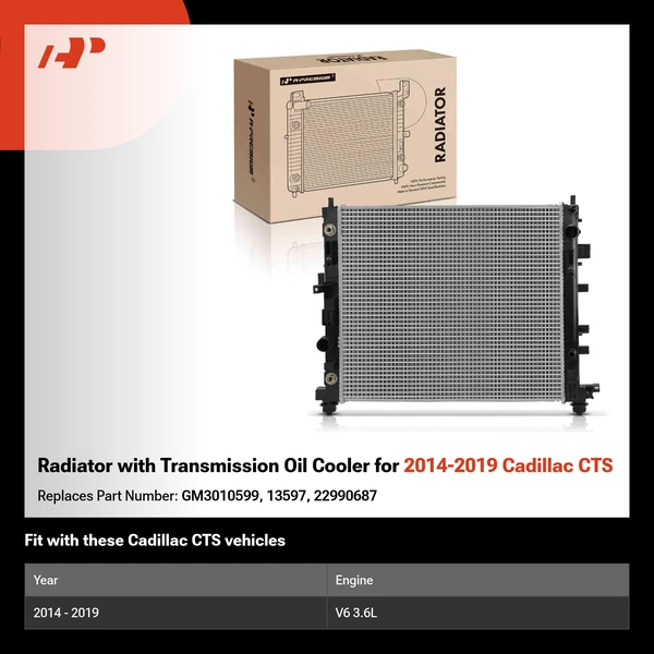 Radiator with Transmission Oil Cooler for 2014-2019 Cadillac CTS