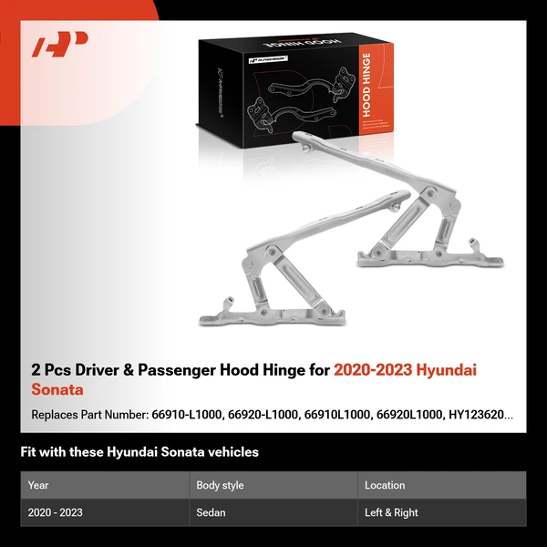 2 Pcs Driver & Passenger Hood Hinge for 2020-2023 Hyundai Sonata