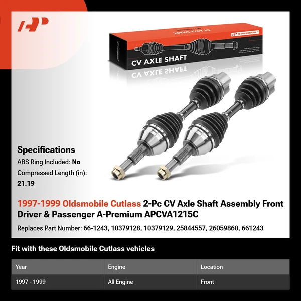 1997-1999 Oldsmobile Cutlass 2-Pc CV Axle Shaft Assembly Front Driver & Passenger A-Premium APCVA1215C