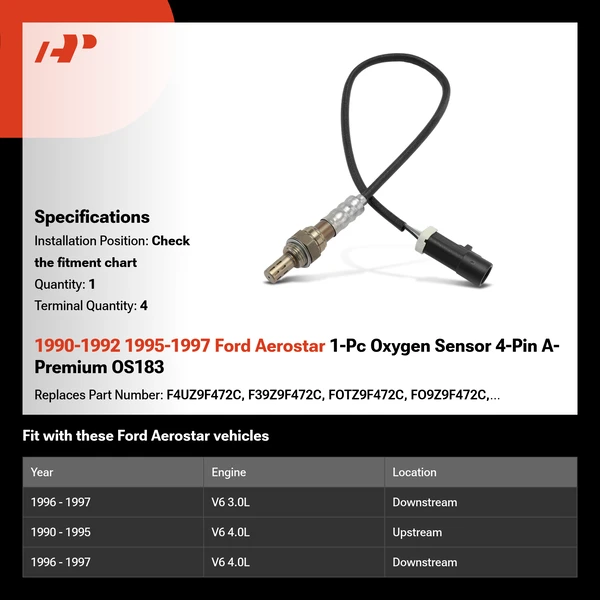 1990-1992 1995-1997 Ford Aerostar 1-Pc Oxygen Sensor 4-Pin A-Premium OS183