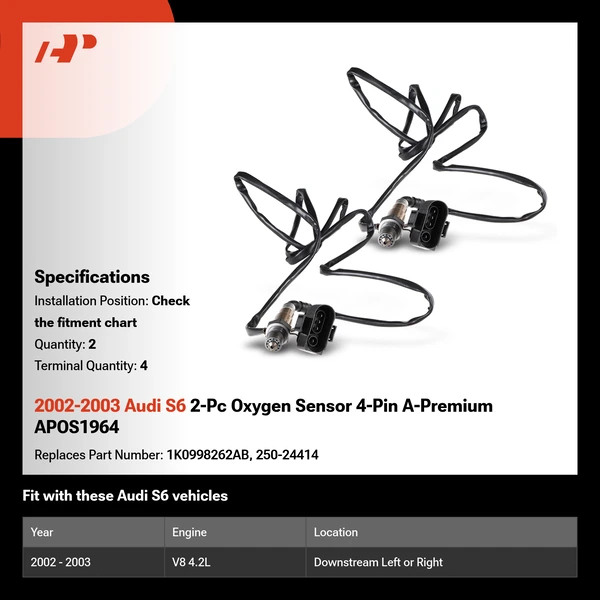 2002-2003 Audi S6 2-Pc Oxygen Sensor 4-Pin A-Premium APOS1964