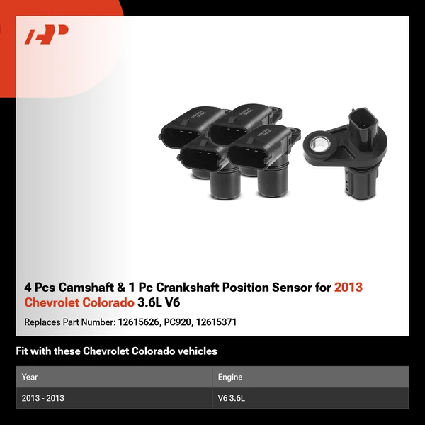 4 Pcs Camshaft & 1 Pc Crankshaft Position Sensor for 2013 Chevrolet Colorado 3.6L V6