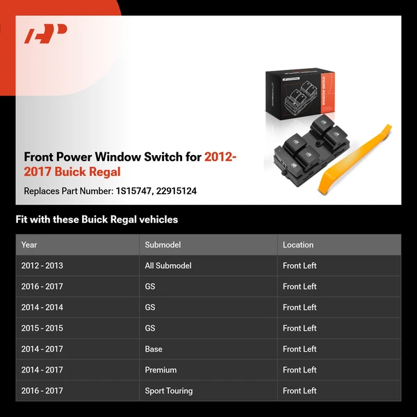 Front Power Window Switch for 2012-2017 Buick Regal
