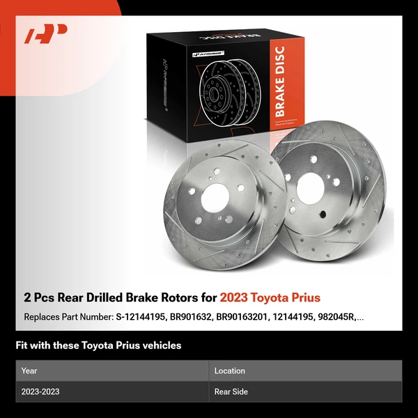 2 Pcs Rear Drilled Brake Rotors for 2023 Toyota Prius