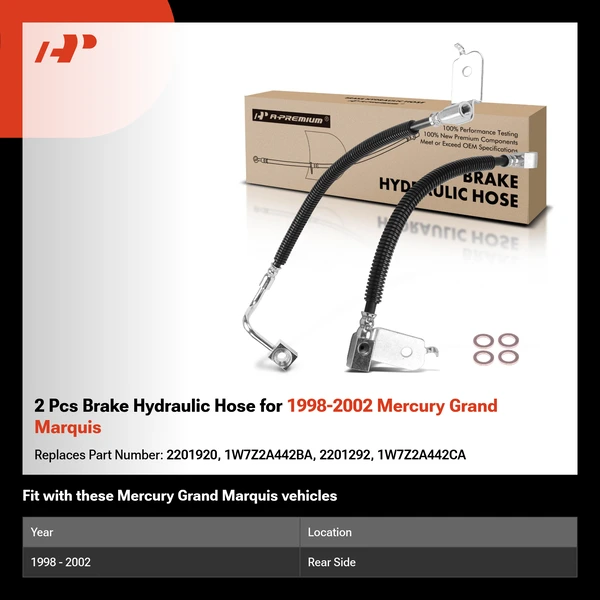 2 Pcs Brake Hydraulic Hose for 1998-2002 Mercury Grand Marquis