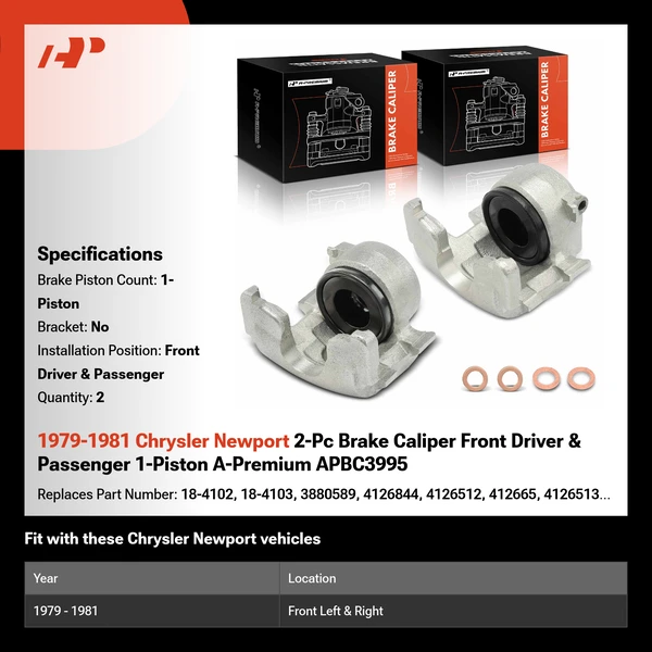 1979-1981 Chrysler Newport 2-Pc Brake Caliper Front Driver & Passenger 1-Piston A-Premium APBC3995