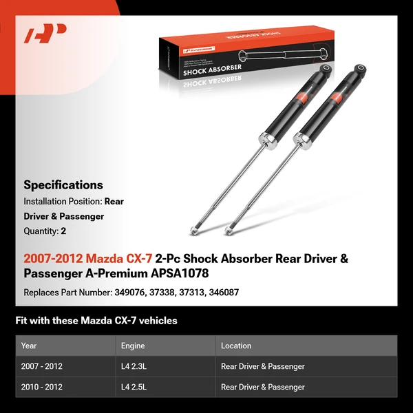 2007-2012 Mazda CX-7 2-Pc Shock Absorber Rear Driver & Passenger A-Premium APSA1078