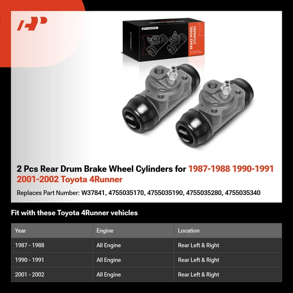 2 Pcs Rear Drum Brake Wheel Cylinders for 1987-1988 1990-1991 2001-2002 Toyota 4Runner